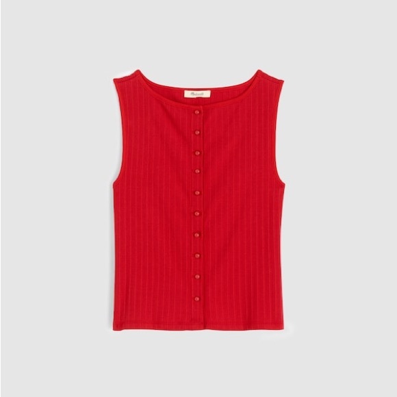 Madewell Tops - Madewell Red Ribbed Crewneck Shell Top Small